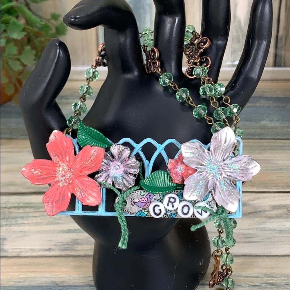 ⭐️Adorned Crown artisan assemblage GROW Fence garden necklace